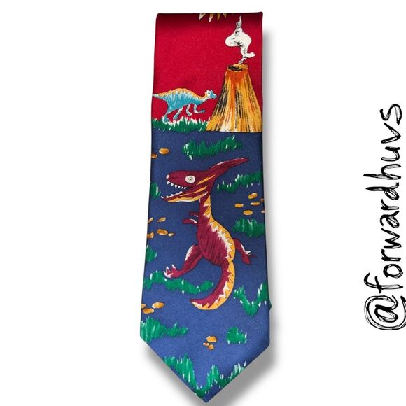 Save the Children Necktie – “Dinosaur Land” by Caroline, Age 8 – 100% Silk - Picture 1 of 8